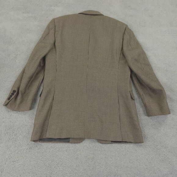 Hickey Freeman Sport Coat Mens 40R Houndstooth‎ Tan Black Silk Camel USA Blazer - Picture 2 of 16